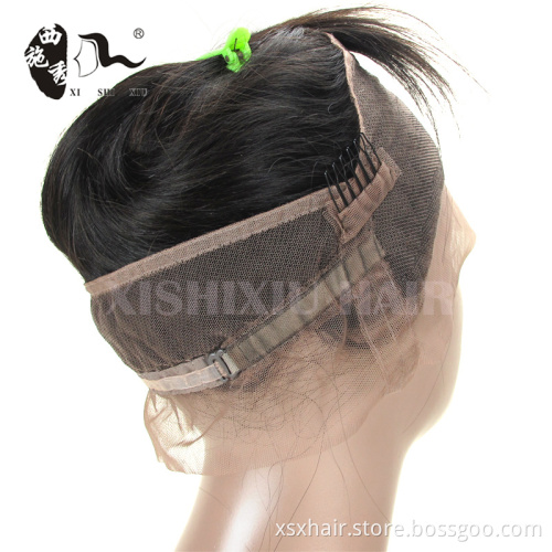 2016 New arrival natural black body wave with lace band 360 lace frontal closure